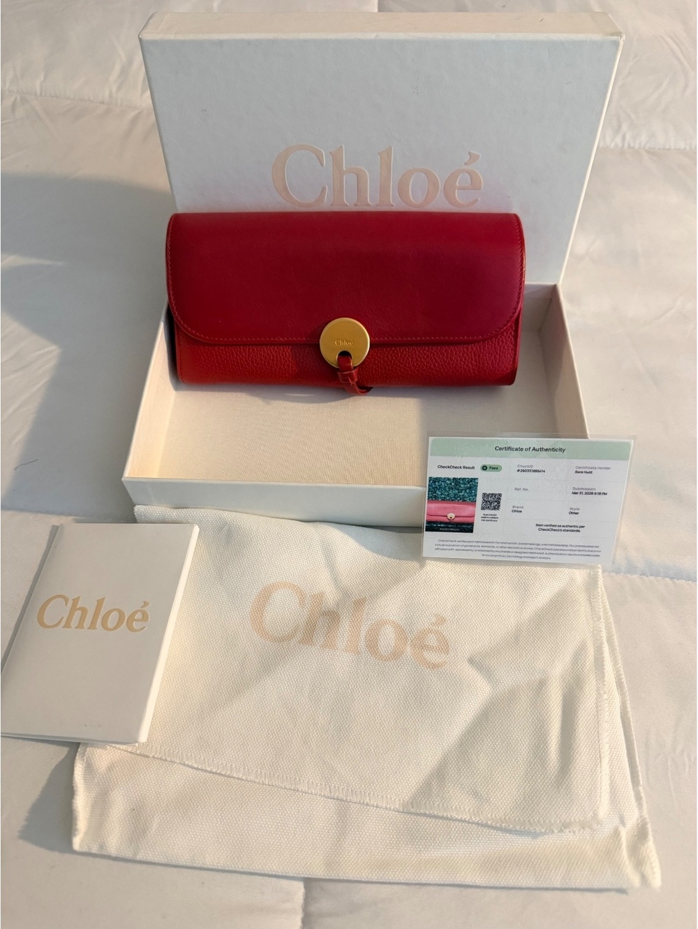 Chloé Red Leather Wallet on Chain with Gold Hardware and Box